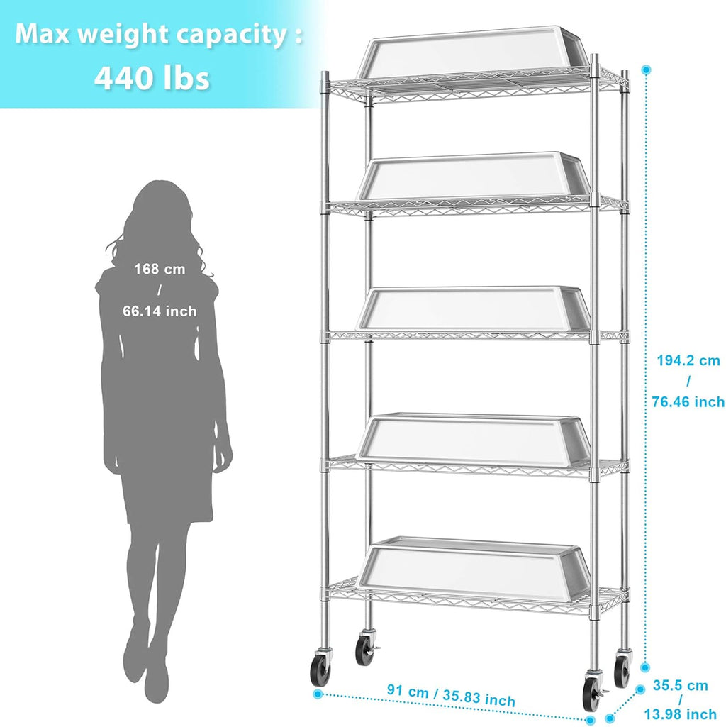 Chrome 5 Tier Rolling Metal Utility Cart Y53420