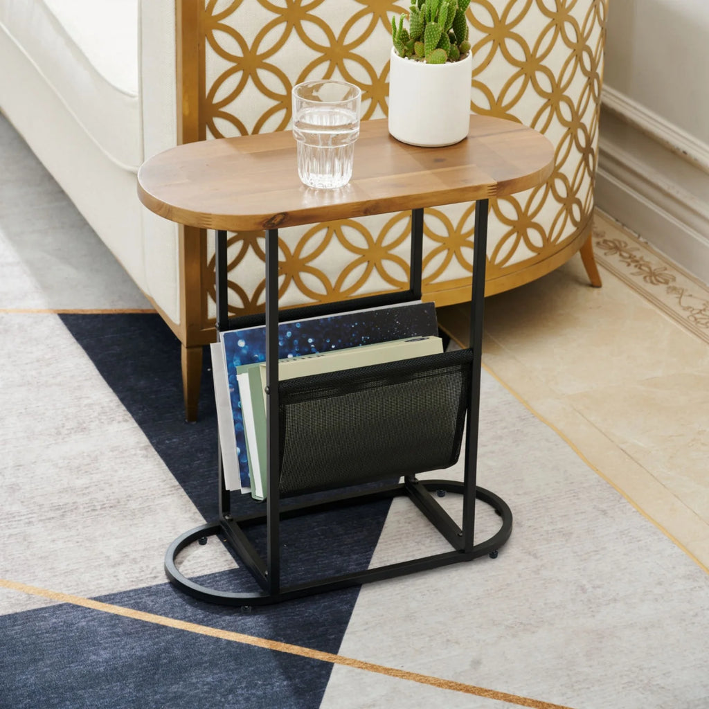 Wood Oval Side Table Set of 2 with Magazine Rack T975450