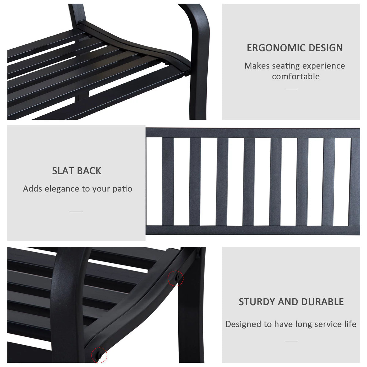 2 Seat Steel Patio Garden Bench U828