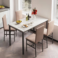 5 Piece Marble Top Dining Table Set with Faux Leather Chairs J476