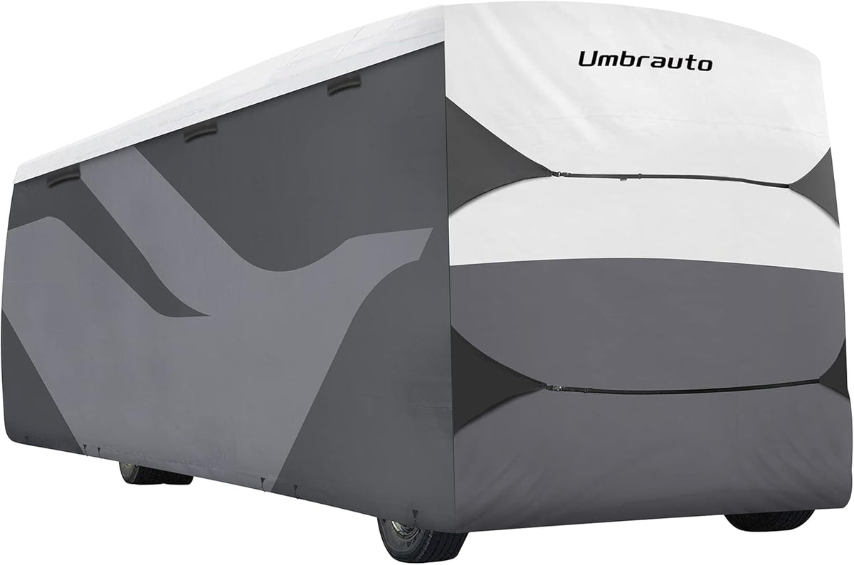 Gray/White Motorhome Cover with Adhesive Repair Patch I1675