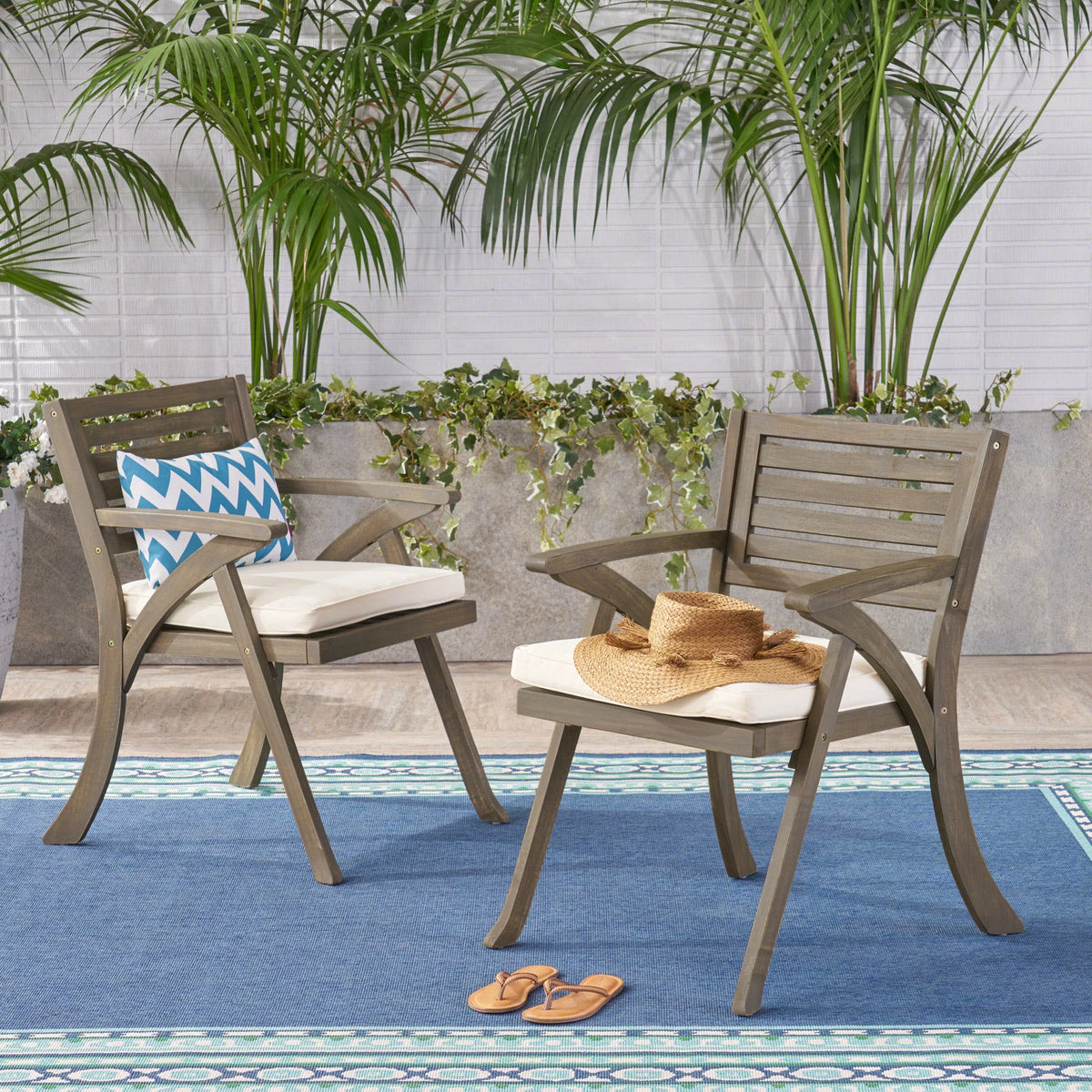 Acacia Wood Dining Chair with Cushions, Set of 2, Gray I6500