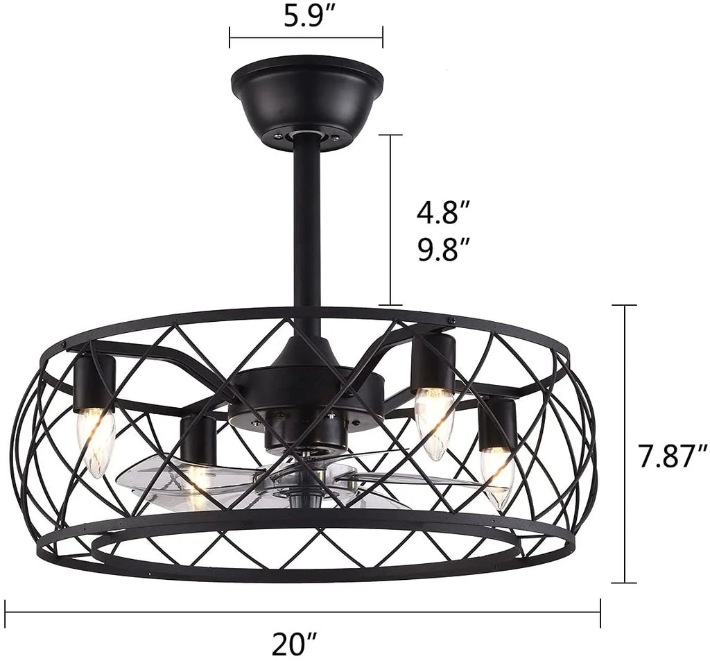 18 Inch Enclosed Ceiling Fan with Light and Remote Control Black S10601