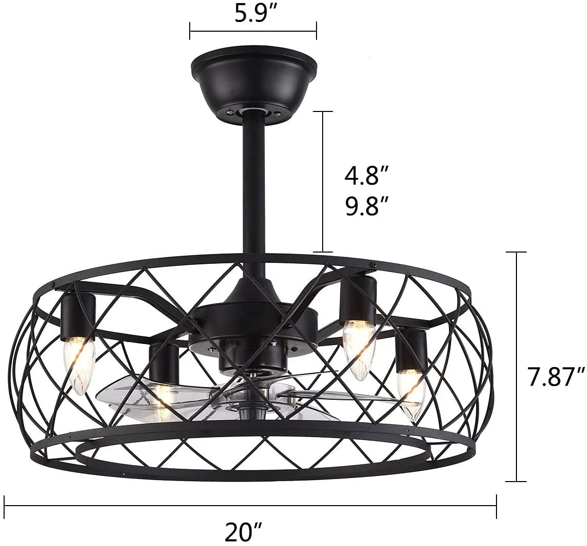 18 Inch Enclosed Ceiling Fan with Light and Remote Control Black S10601