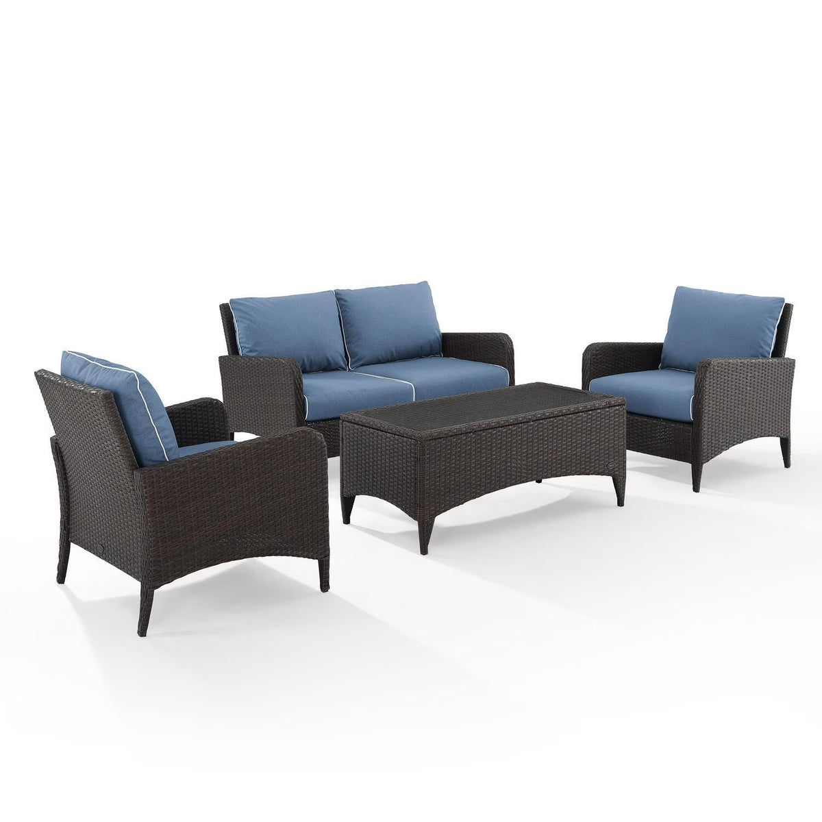 4Pc Outdoor Wicker Conversation Set Blue/Brown T736000