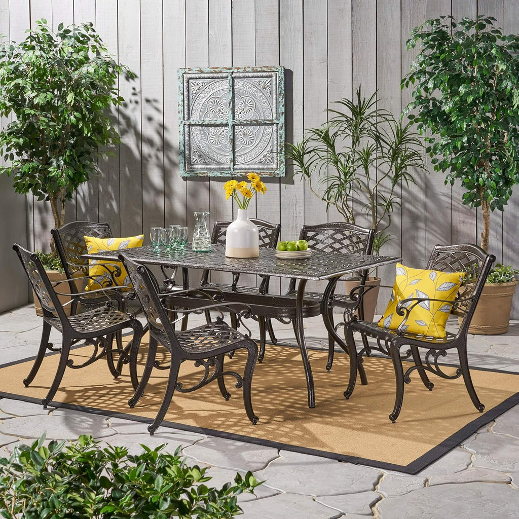 7 Pc Cast Aluminum Rectangular Dining Set O57928