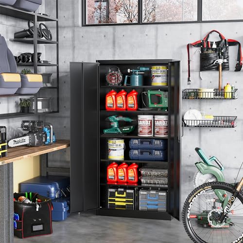 Black Metal Locking Storage Cabinet with 5 Adjustable Shelves S101005