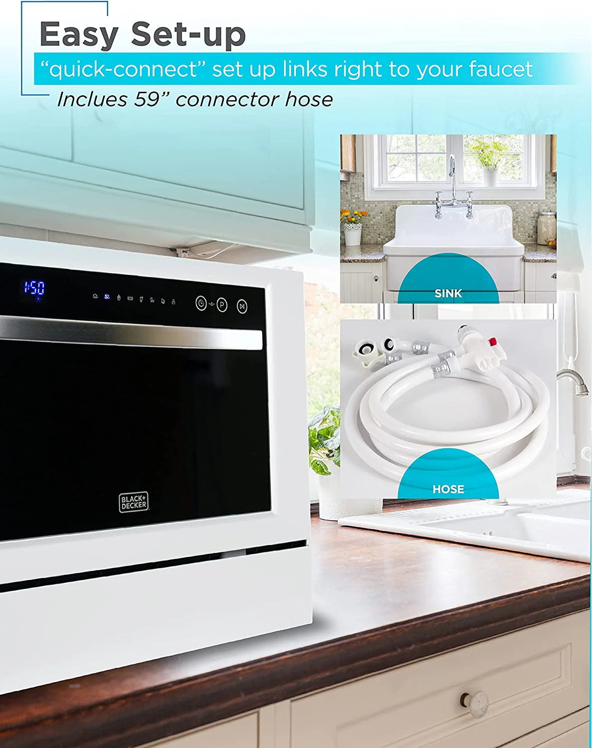 Compact Countertop Dishwasher, 6 Place Settings, White Z346855