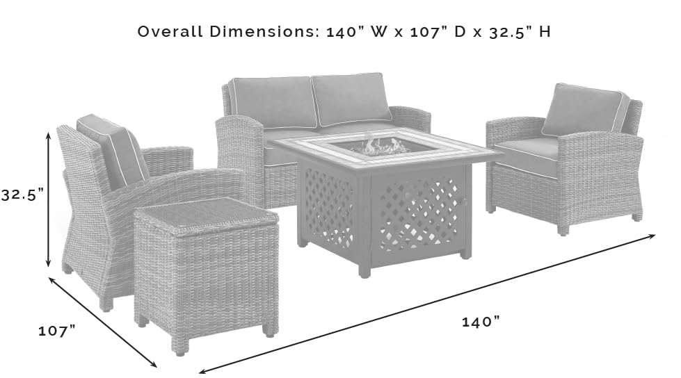 5-Piece Wicker Outdoor Loveseat Patio Furniture Set with Fire Pit Table R90369