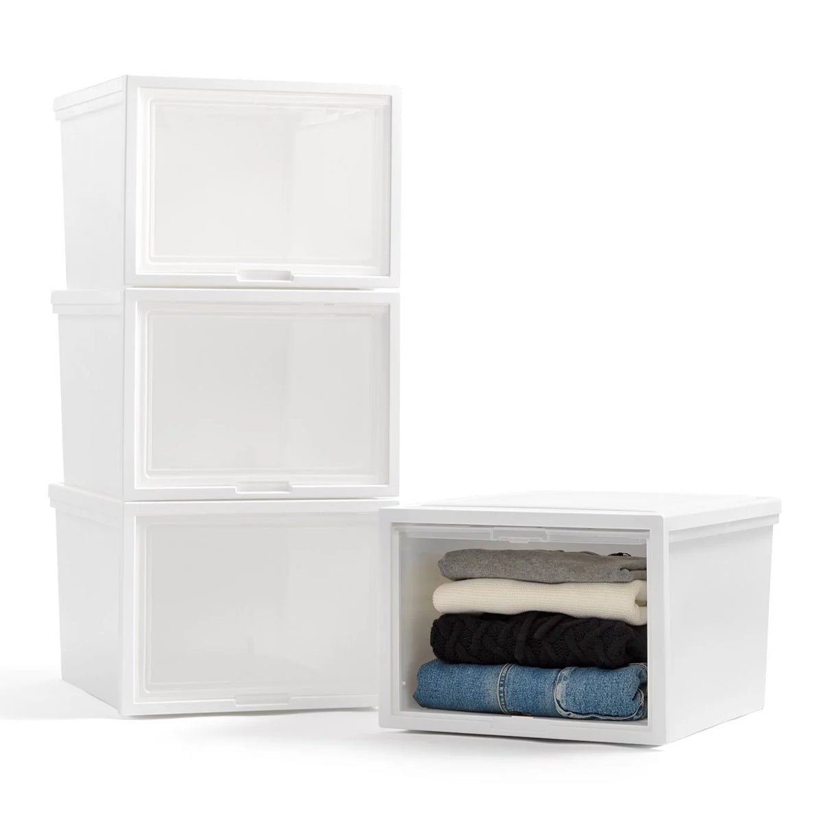 42 Qt. 4 Pack Stackable Plastic Storage Chest with Flip-Up Door, White H541661