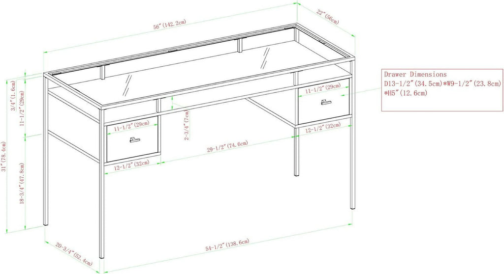Dark Walnut Glass Top 2 Drawer Computer Desk E759