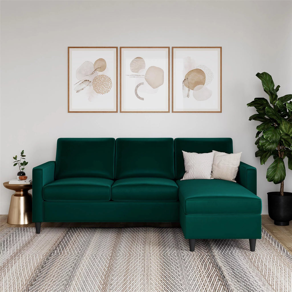 Green Velvet Reversible Sectional Sofa P339