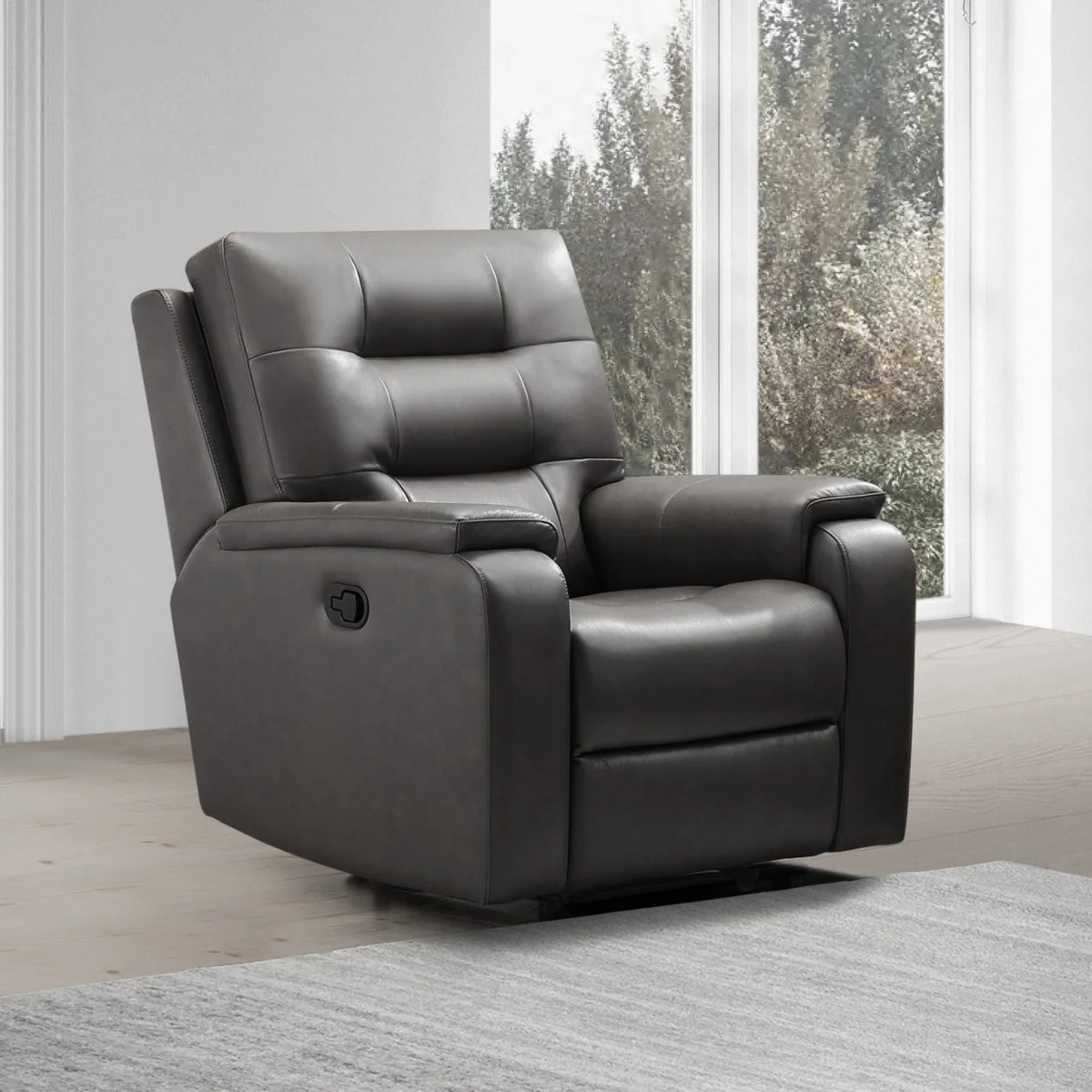 Gray Top-Grain Leather Manual Recliner Chair K9751
