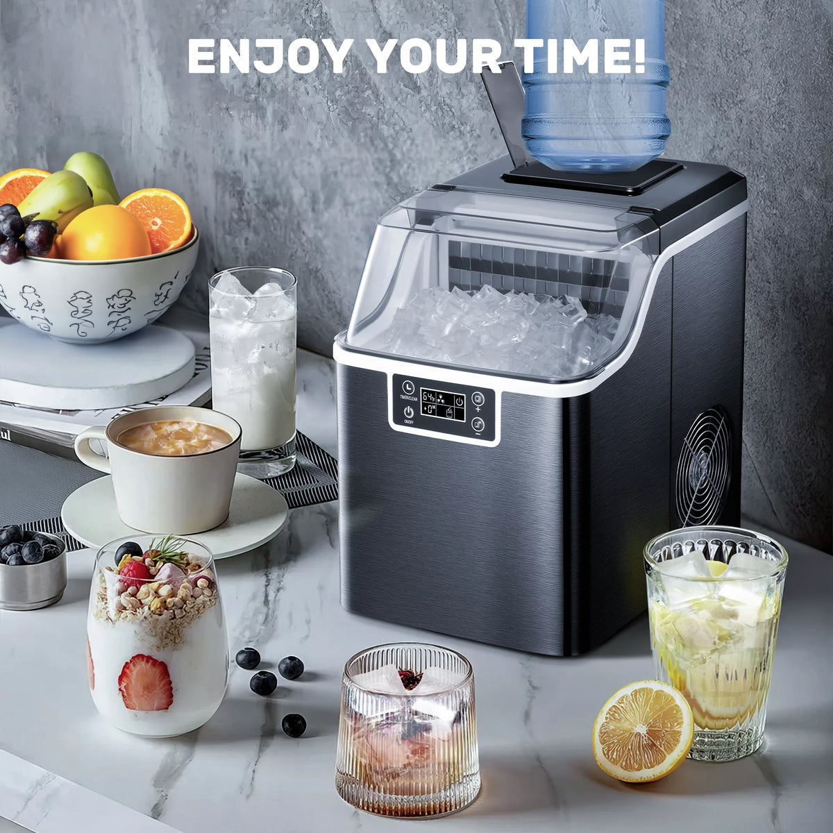Black 44Lbs/24H Self-Cleaning Countertop Ice Maker with Ice Scoop & Basket K2264