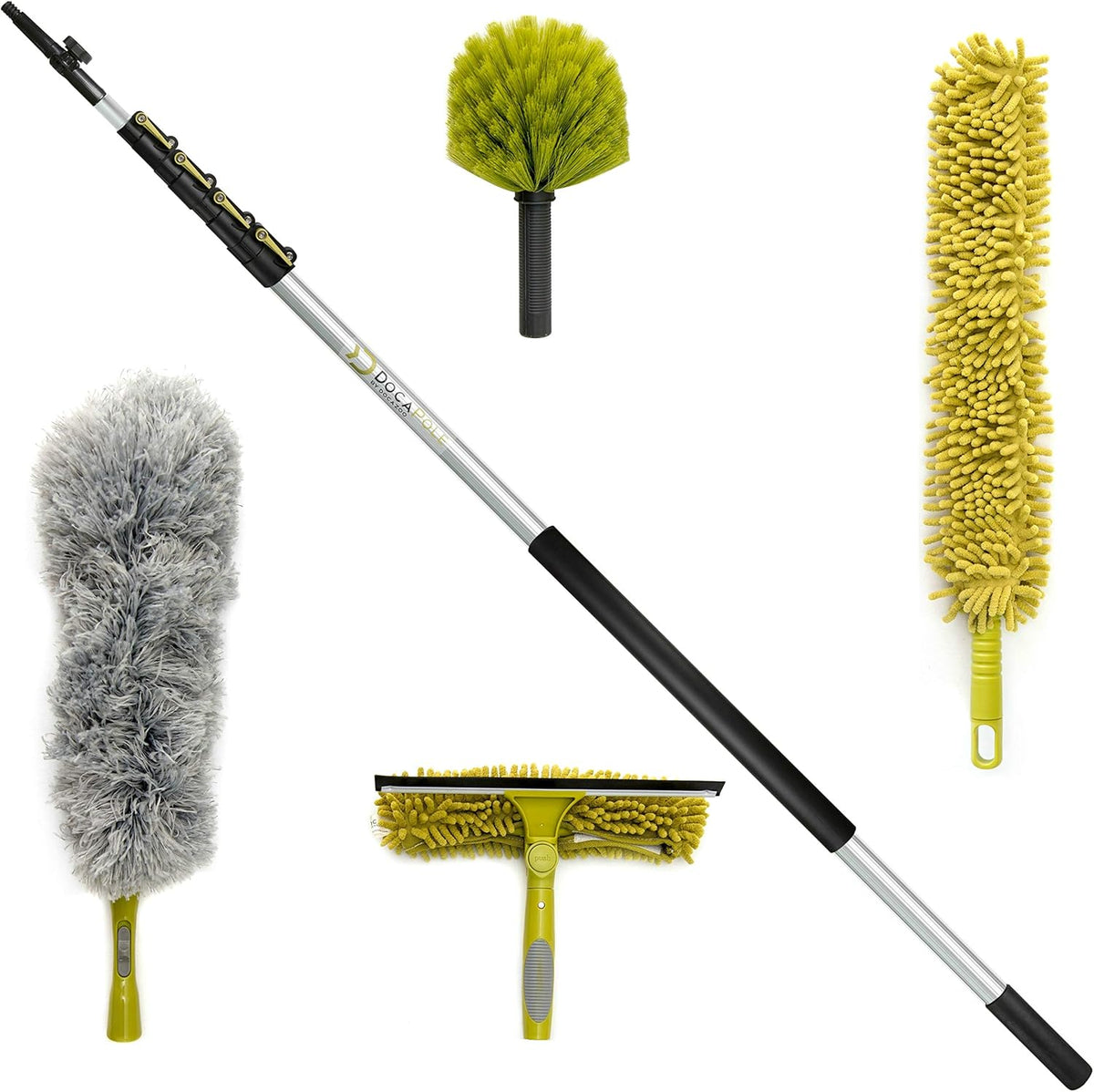Telescoping Extension Pole Cleaning Kit with Window Squeegee, Washer, and 3 Dusting Attachments Q82415
