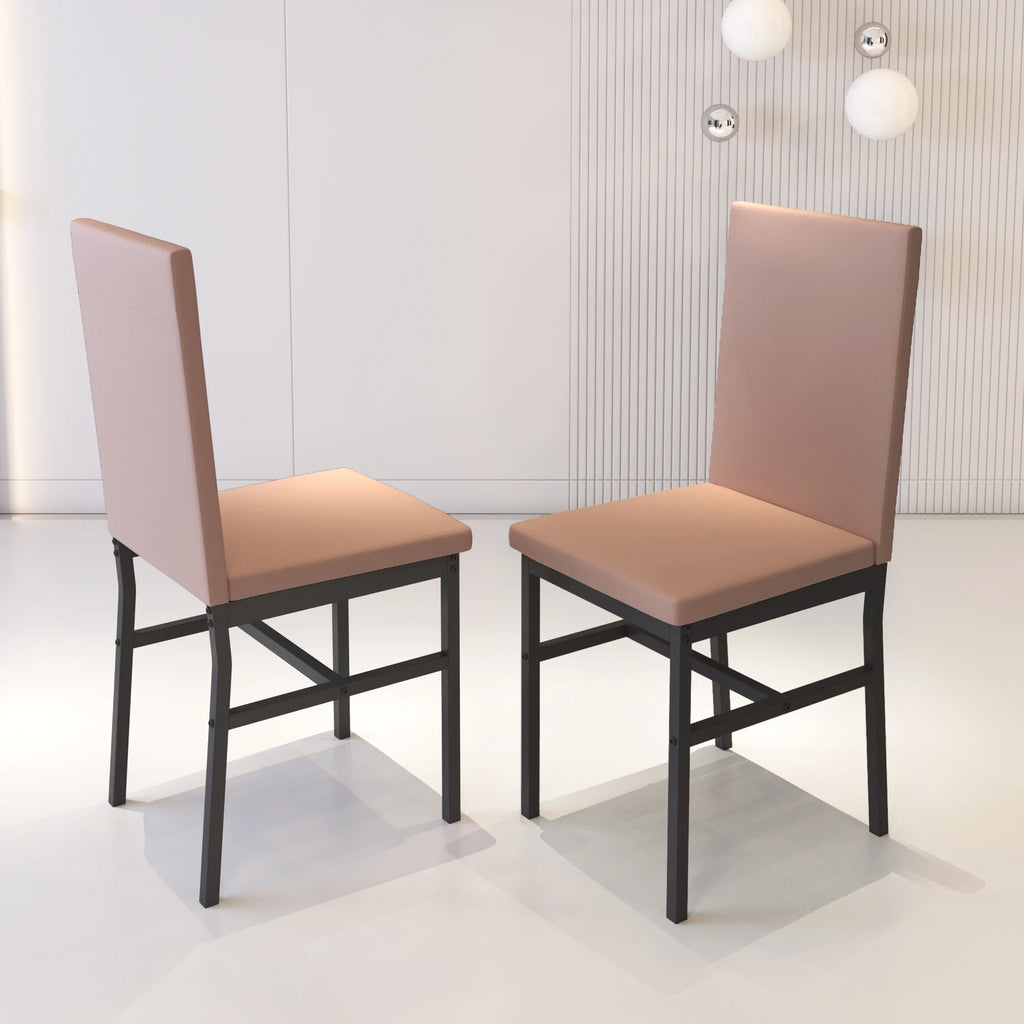 5 Piece Marble Top Dining Table Set with Faux Leather Chairs J476