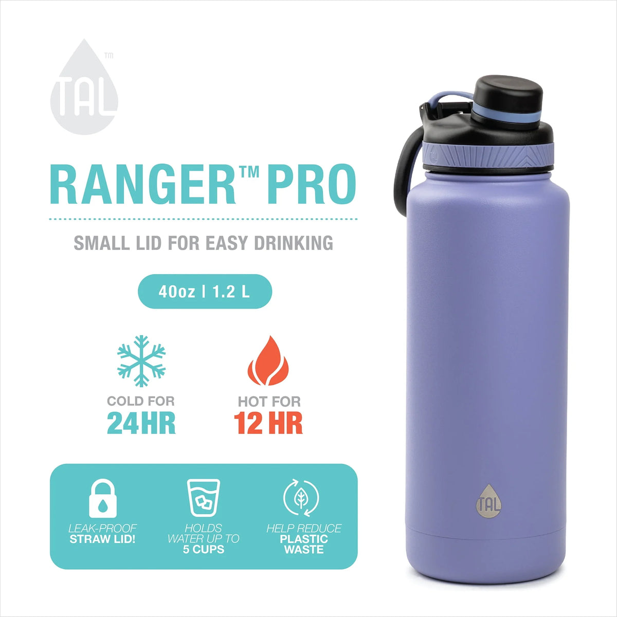 Stainless Steel Water Bottle 40 fl oz, Black K967