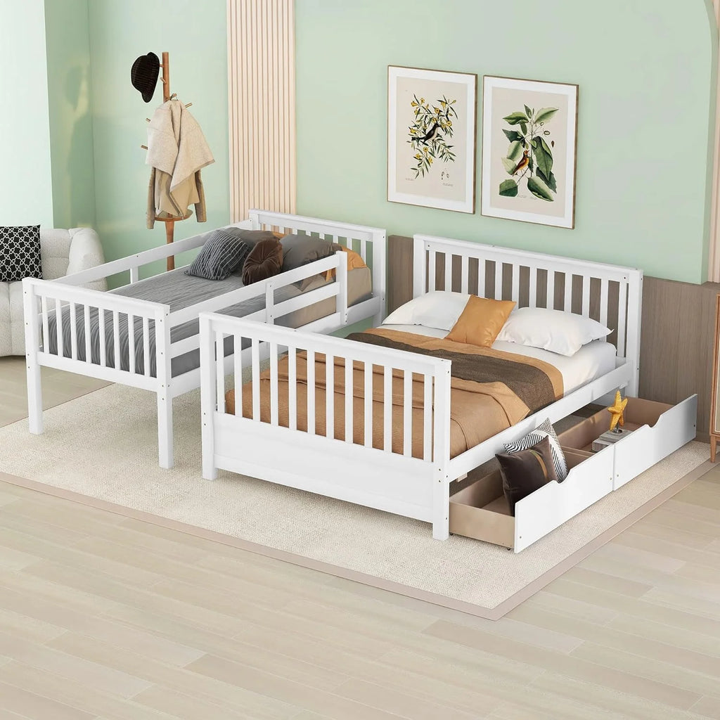 White Full Solid Wood Bed with Drawers and Ladders Y32205