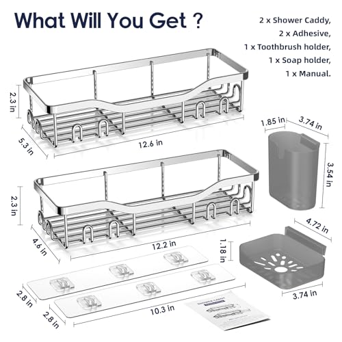 Adhesive Rustproof Stainless Steel Shower Caddy 2 Pack M22647