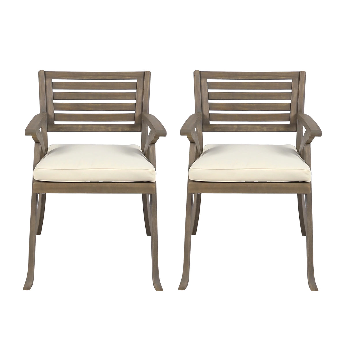 Acacia Wood Dining Chair with Cushions, Set of 2, Gray I6500