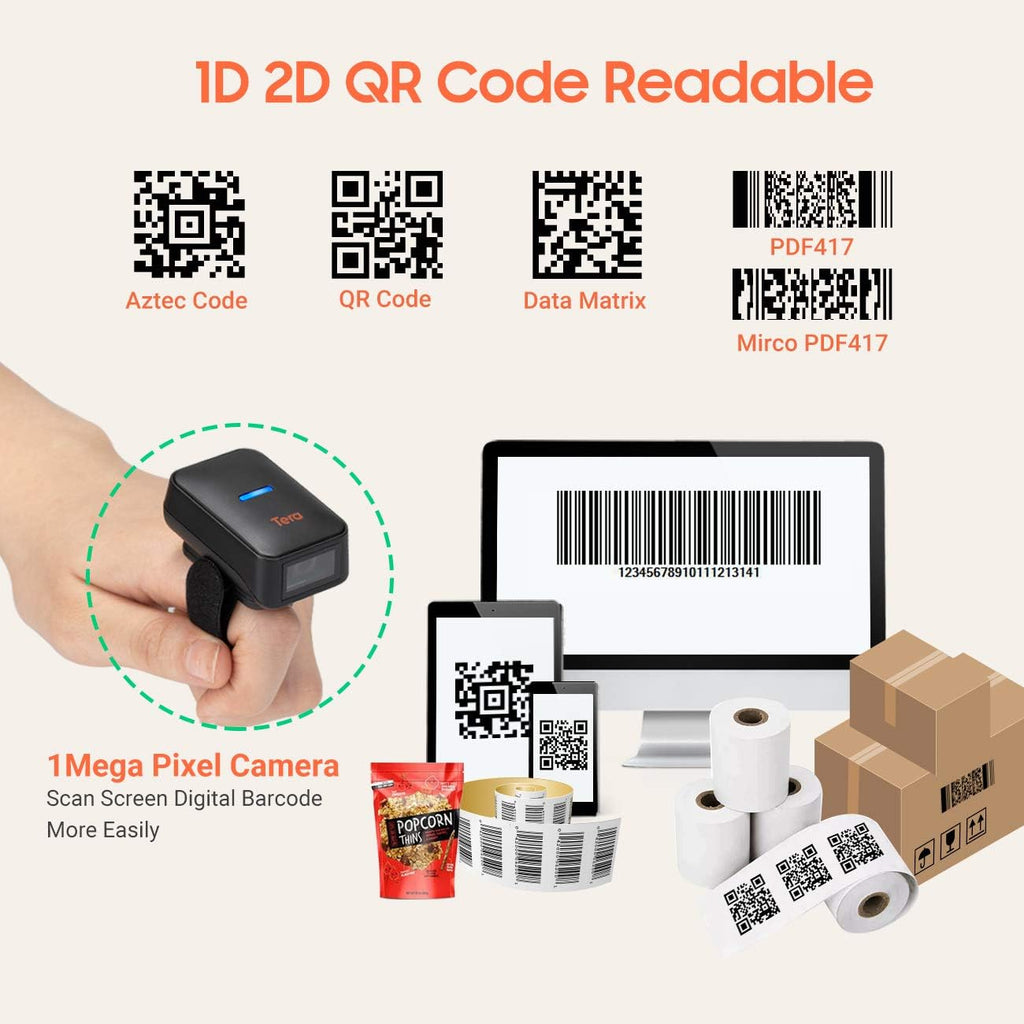 Wireless Ring Barcode Scanner with Bluetooth U720052