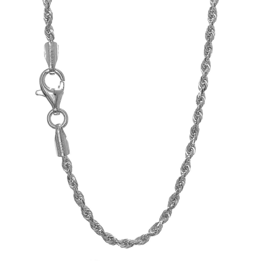 18k Solid White Gold Diamond-cut Rope Chain, Lobster Claw Clasp, 18 Inches P104