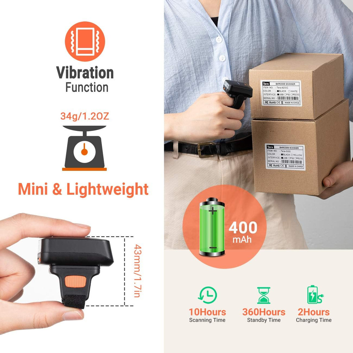 Wireless Ring Barcode Scanner with Bluetooth U720052