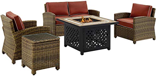 5-Piece Wicker Outdoor Loveseat Patio Furniture Set with Fire Pit Table R90369