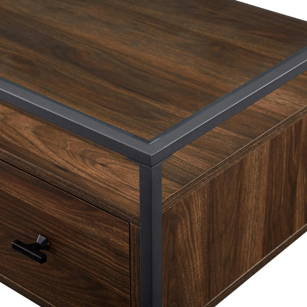 Dark Walnut Glass Top 2 Drawer Computer Desk E759