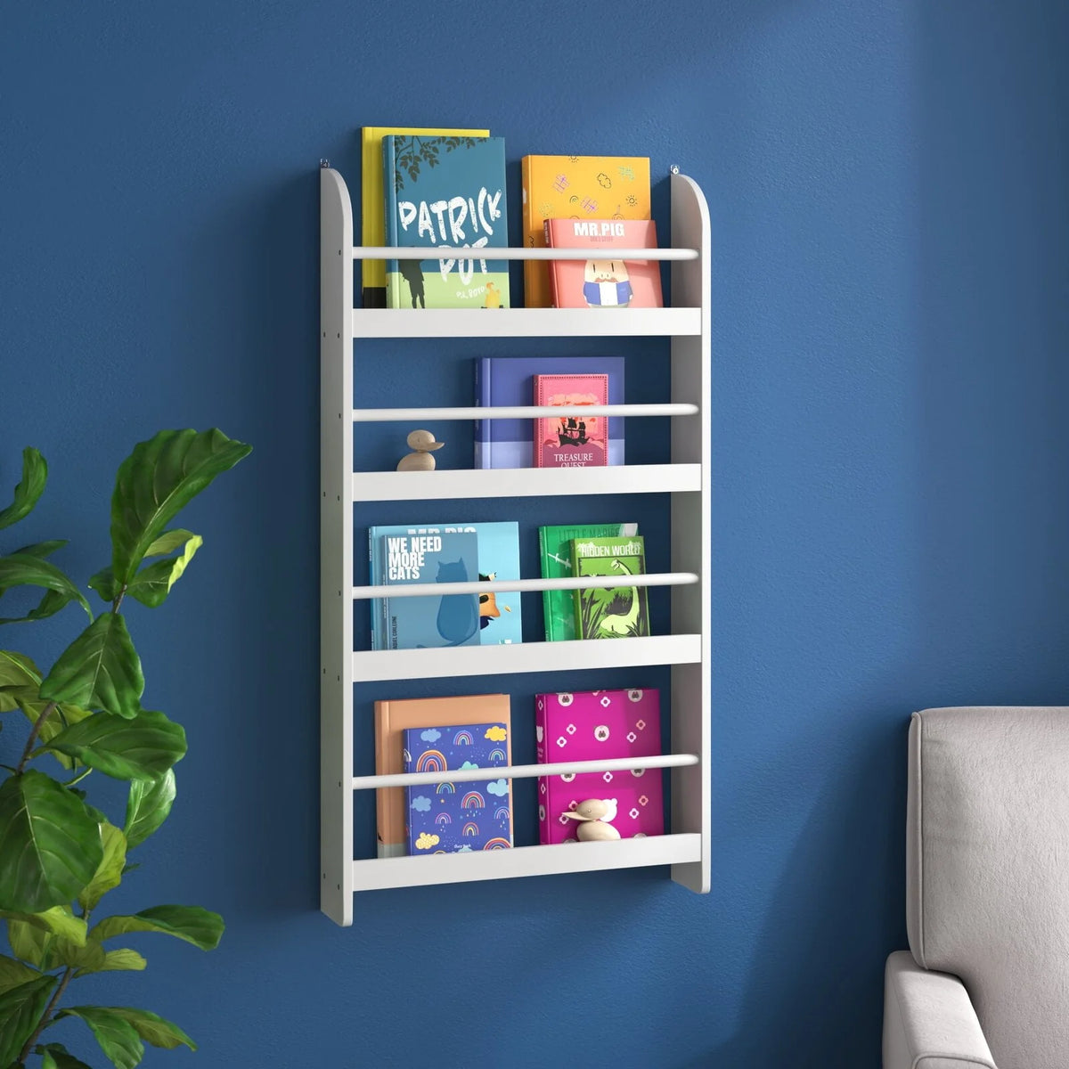 4-Tier White Wall Mounted Bookshelf Storage Rack L461573