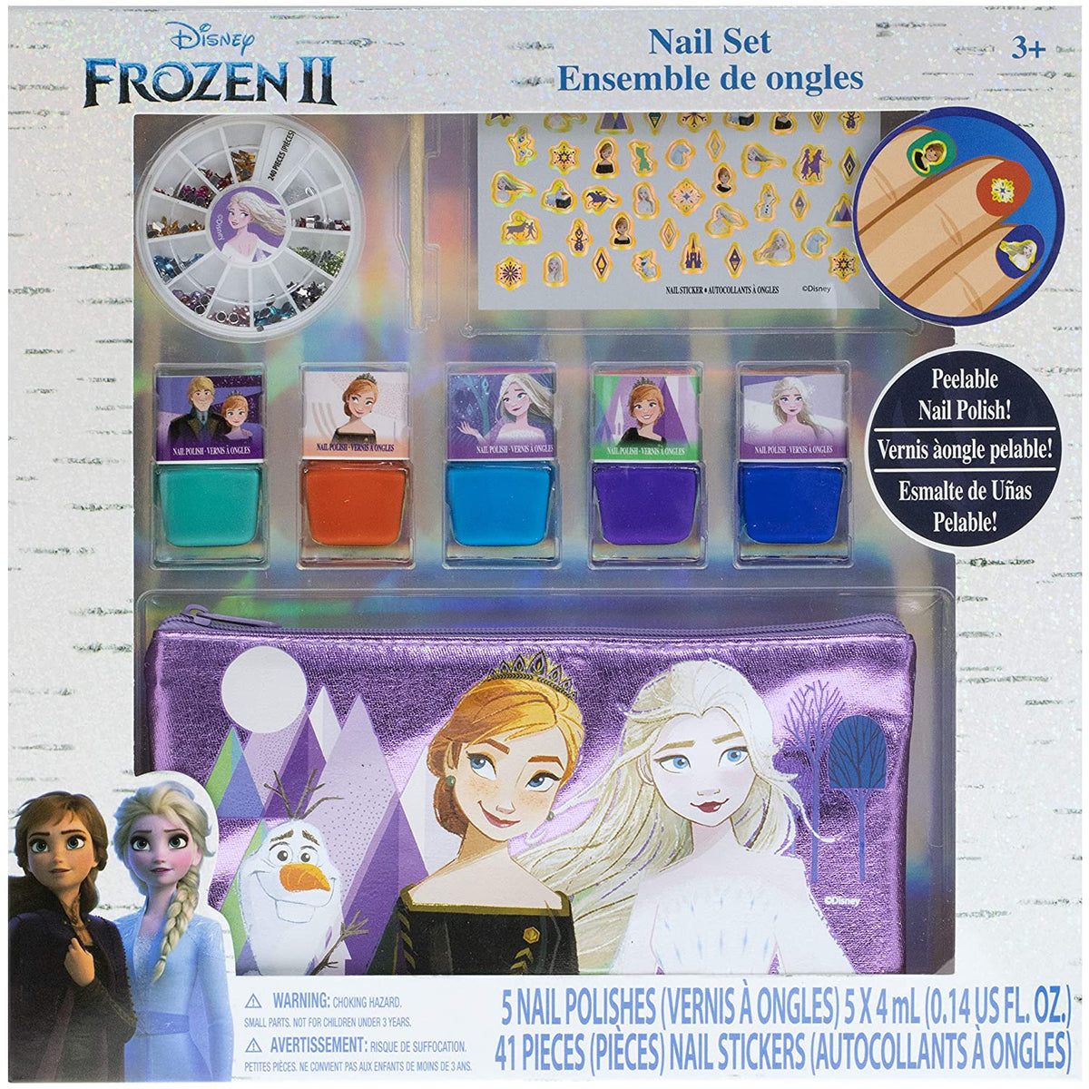 Peel-Off Nail Polish Activity Set with 5 Nail Polish Colors, 240 Nail Gems, and Bag D30173
