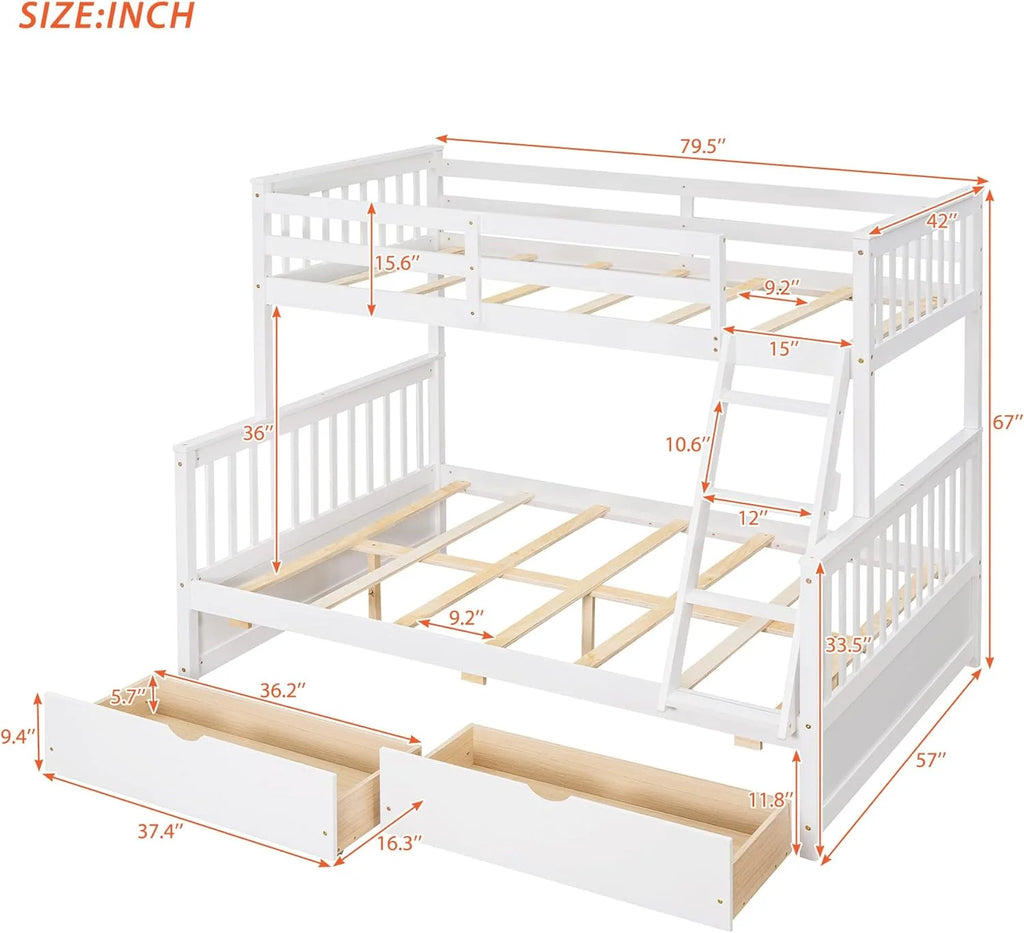 White Full Solid Wood Bed with Drawers and Ladders Y32205