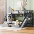 Full-Over-Full Wood Bunk Bed with Slide and Storage Staircase B7302