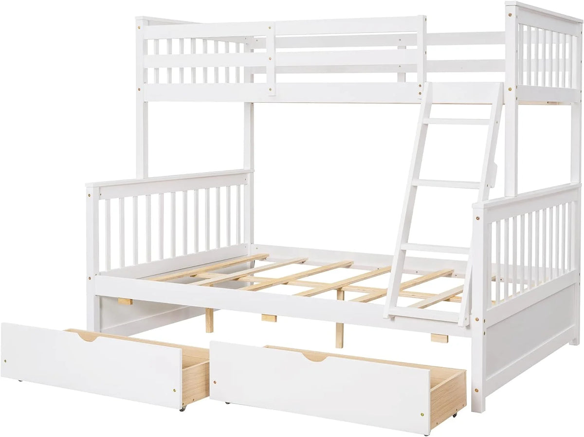 White Full Solid Wood Bed with Drawers and Ladders Y32205
