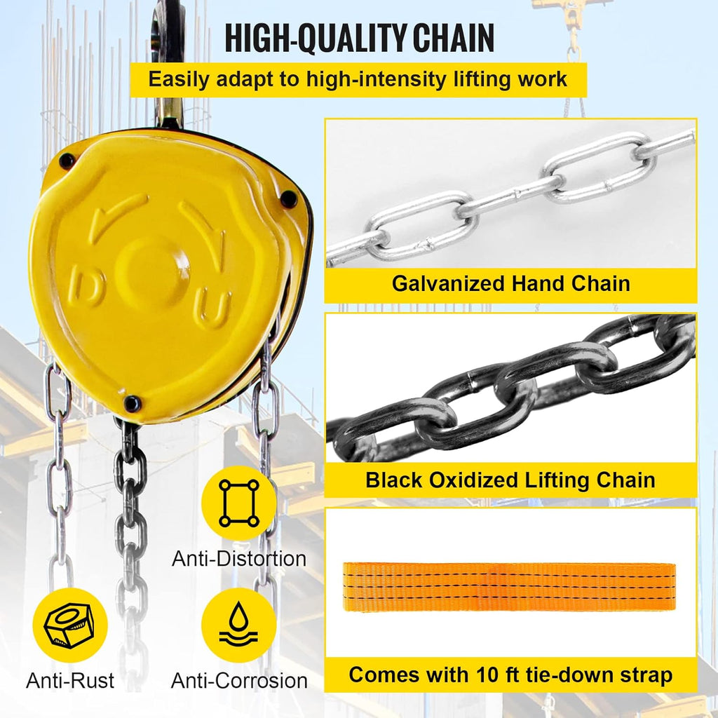 Chain Hoist 1100lbs 10ft Yellow Pack of 2 S659