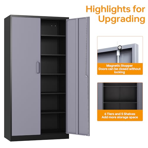 Black Metal Locking Storage Cabinet with 5 Adjustable Shelves S101005