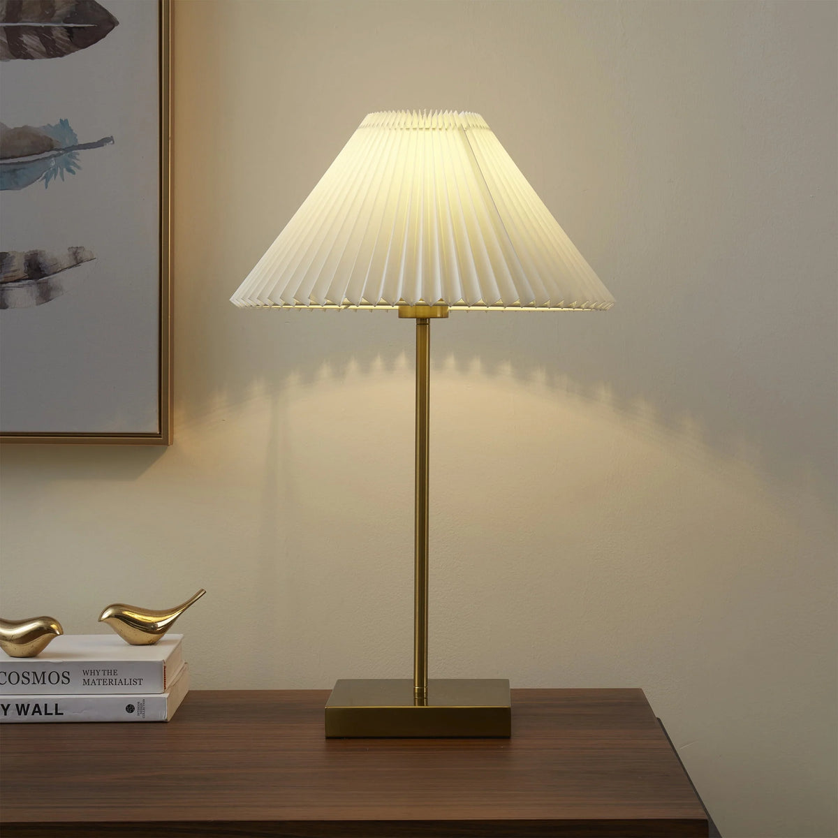 Brass Table Lamp with Pleated Shade P8654