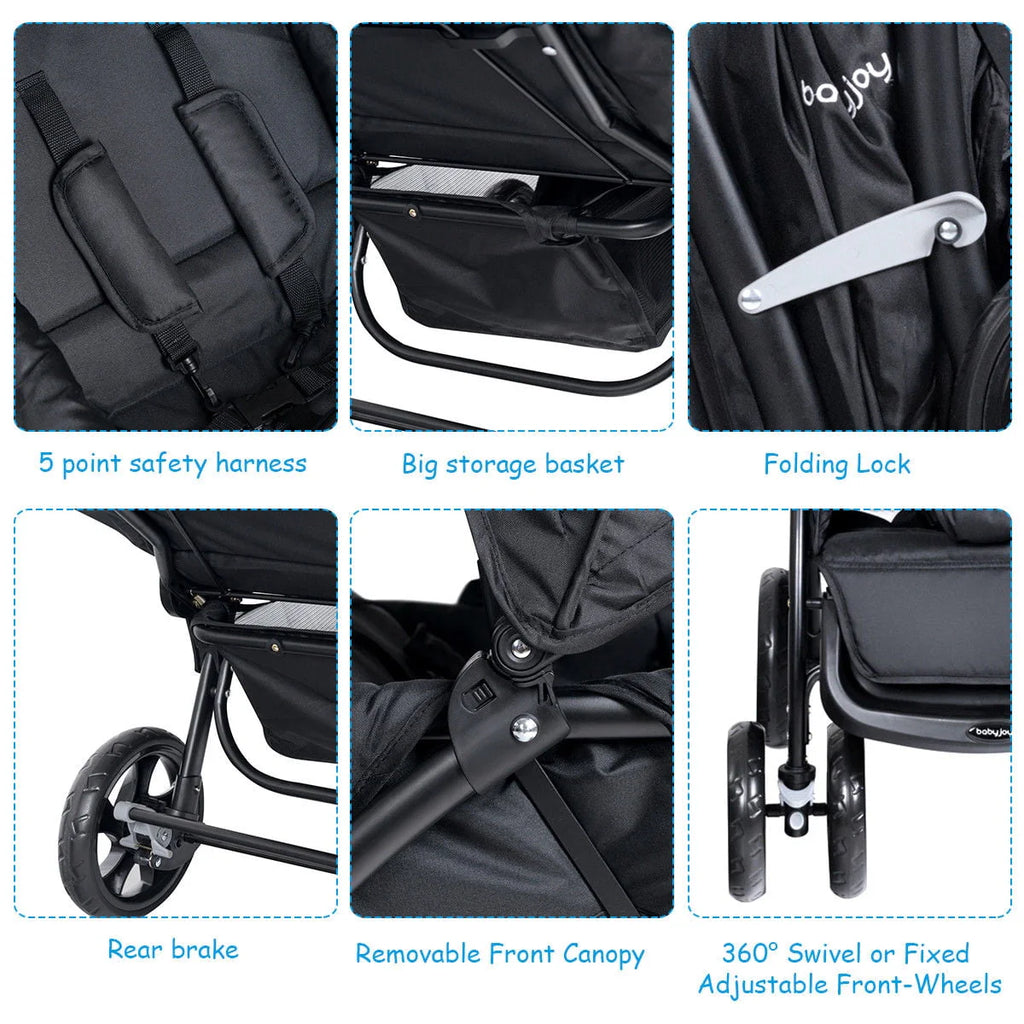 Foldable Lightweight Double Stroller Black J424