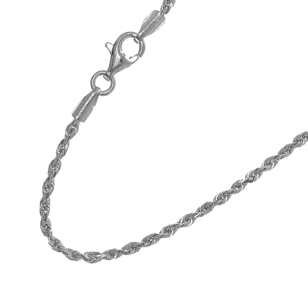 18k Solid White Gold Diamond-cut Rope Chain, Lobster Claw Clasp, 18 Inches P104