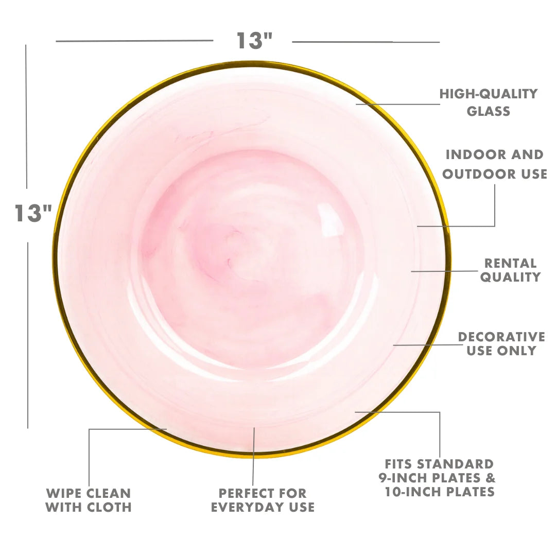 Round 13" Blush Pink Glass Charger Plates Set of 4 S64662