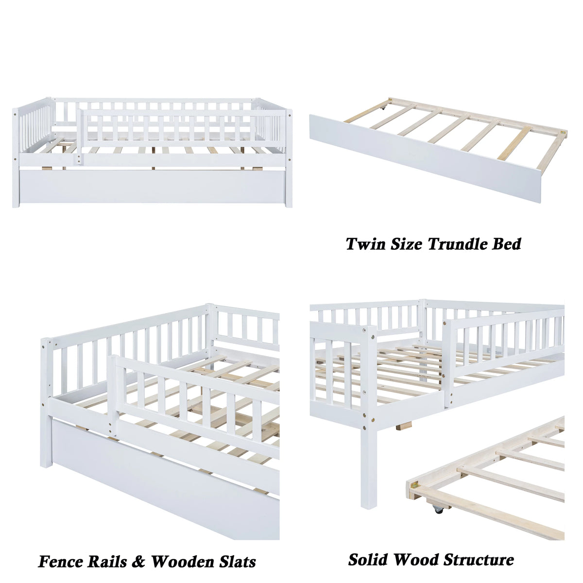 White Full Wood Daybed Frame with Trundle Q8985