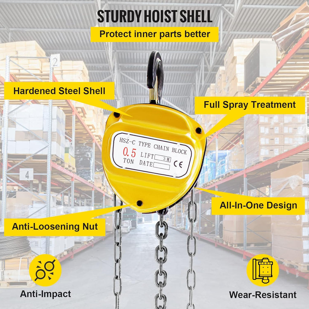 Chain Hoist 1100lbs 10ft Yellow Pack of 2 S659