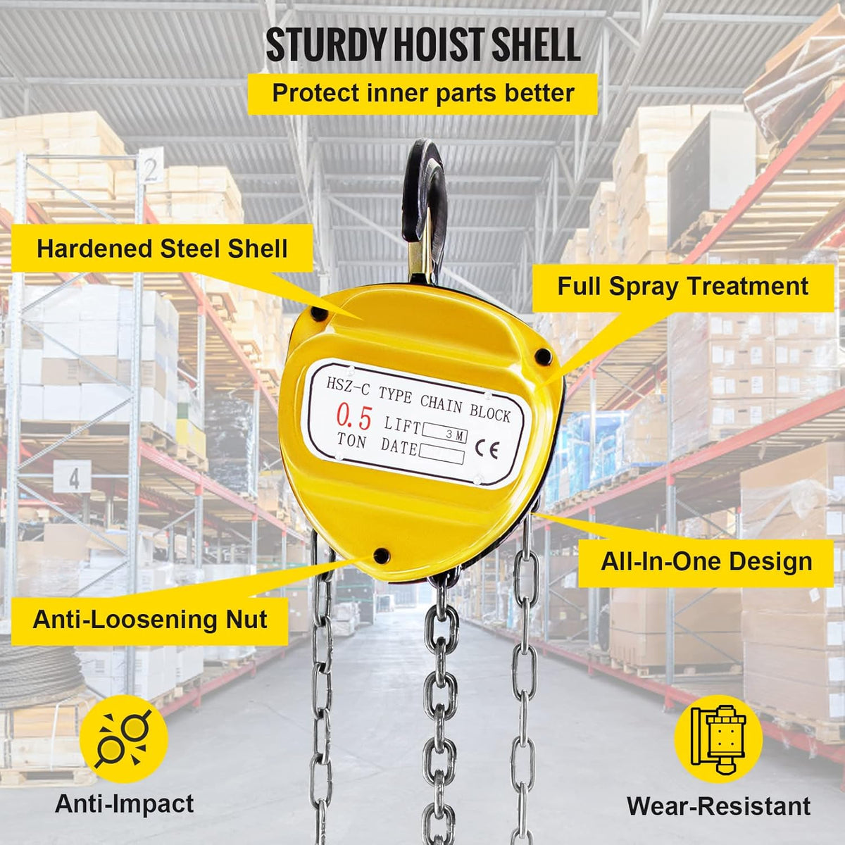 Chain Hoist 1100lbs 10ft Yellow Pack of 2 S659