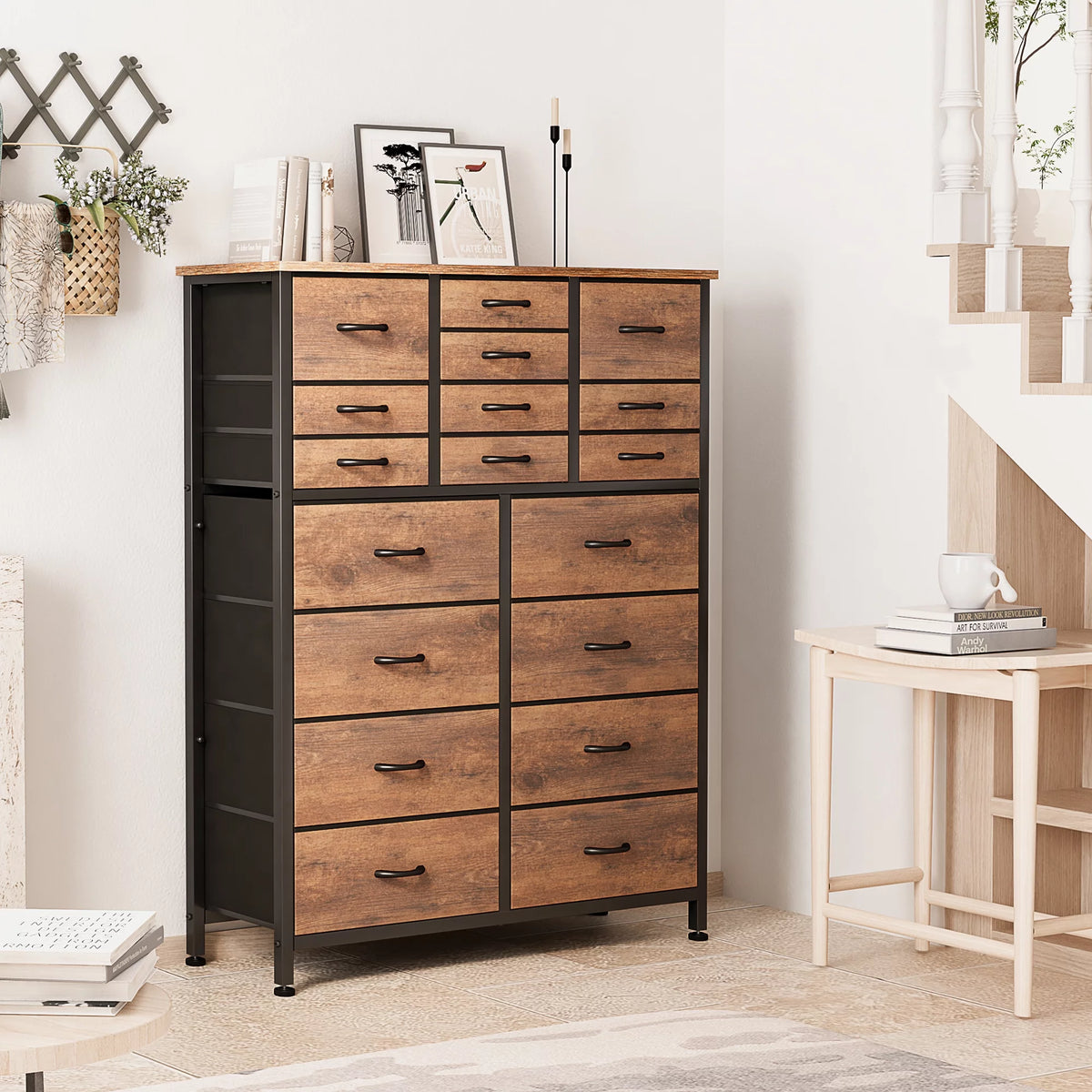 Brown 18 Drawer Wood Dresser E231