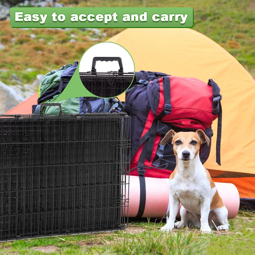 Double-Door Metal Dog Crate with Divider and Tray K525264