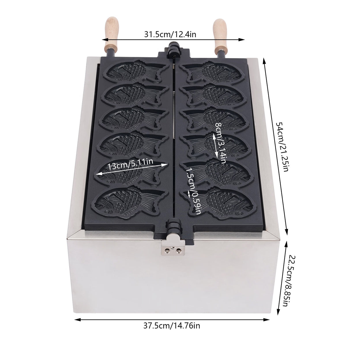 Electric Taiyaki Fish Waffle Maker, Stainless Steel Non-stick Waffle Iron H341669