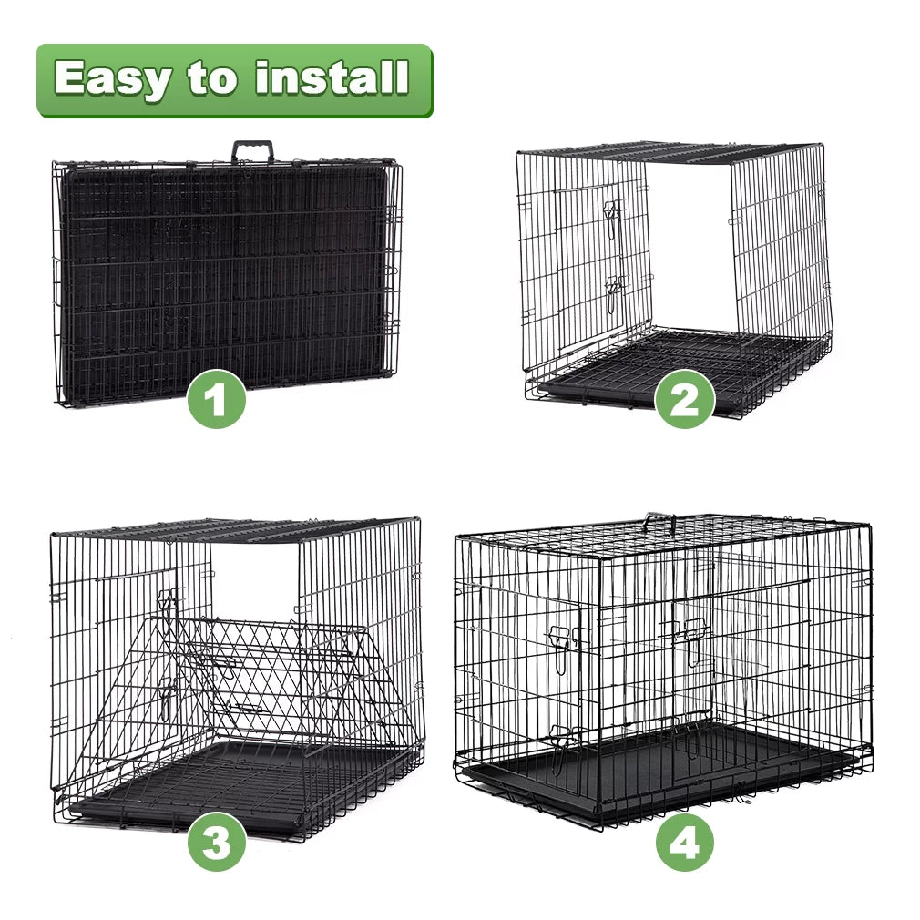 Double-Door Metal Dog Crate with Divider and Tray K525264