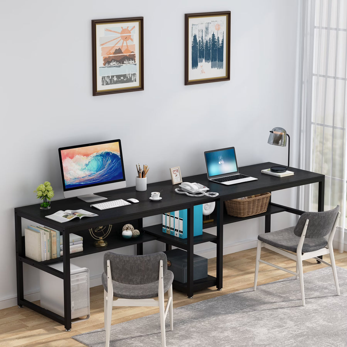 78.7" Double Desk with Shelf K29612