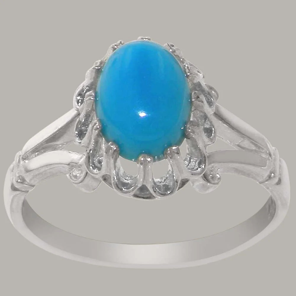 18k White Gold Natural Turquoise Womens Engagement Ring G616304