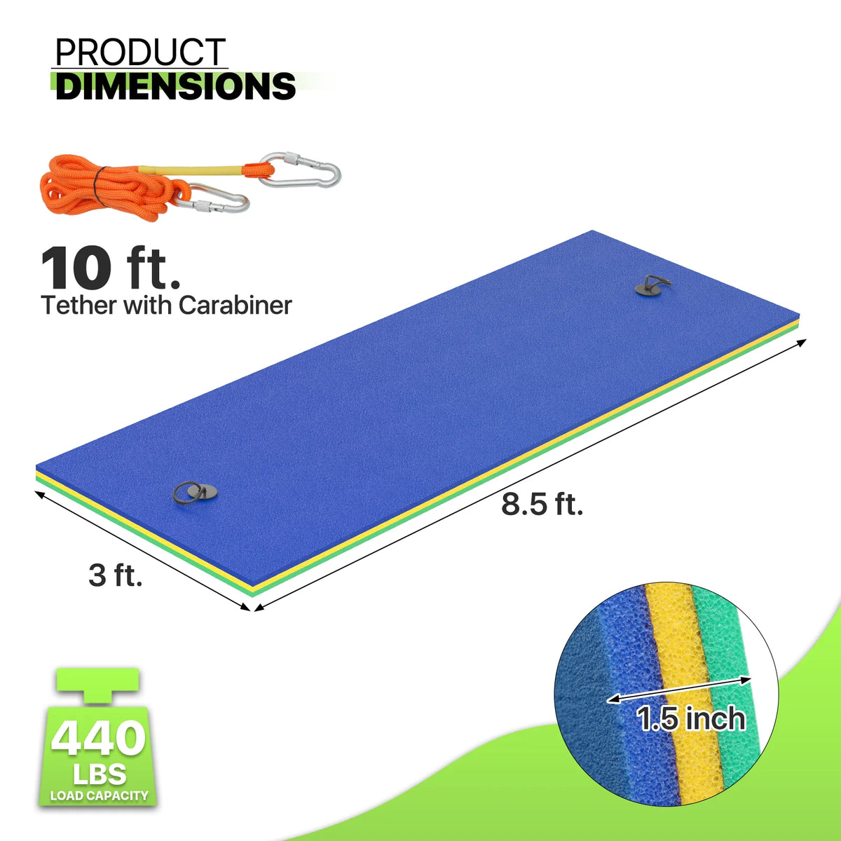 9x3FT 3-Layer Tear-Resistant XPE Foam Water Floating Pad U115875
